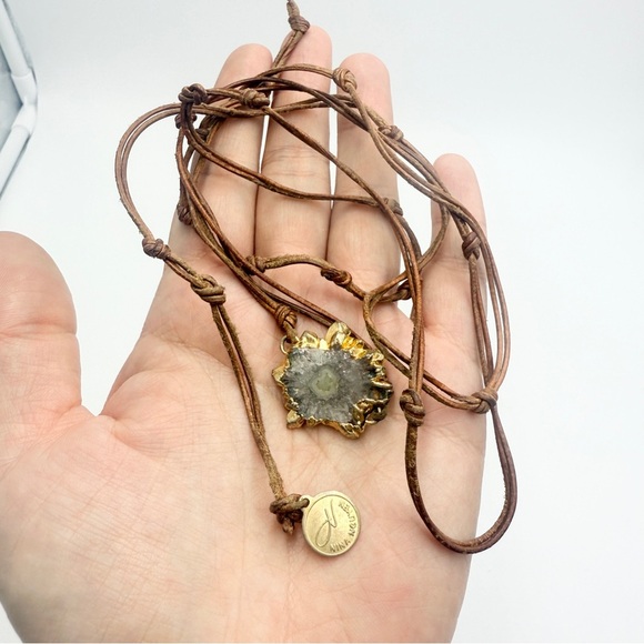 Nina Nguyen Bohemian Leather Necklace with Gold-Plated Brown Solar Quartz - Picture 1 of 8